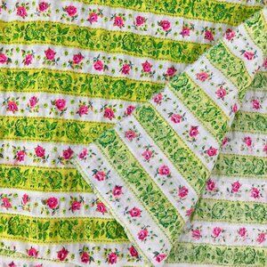 Bright Pink Rose and Lime Green Bars Fabric